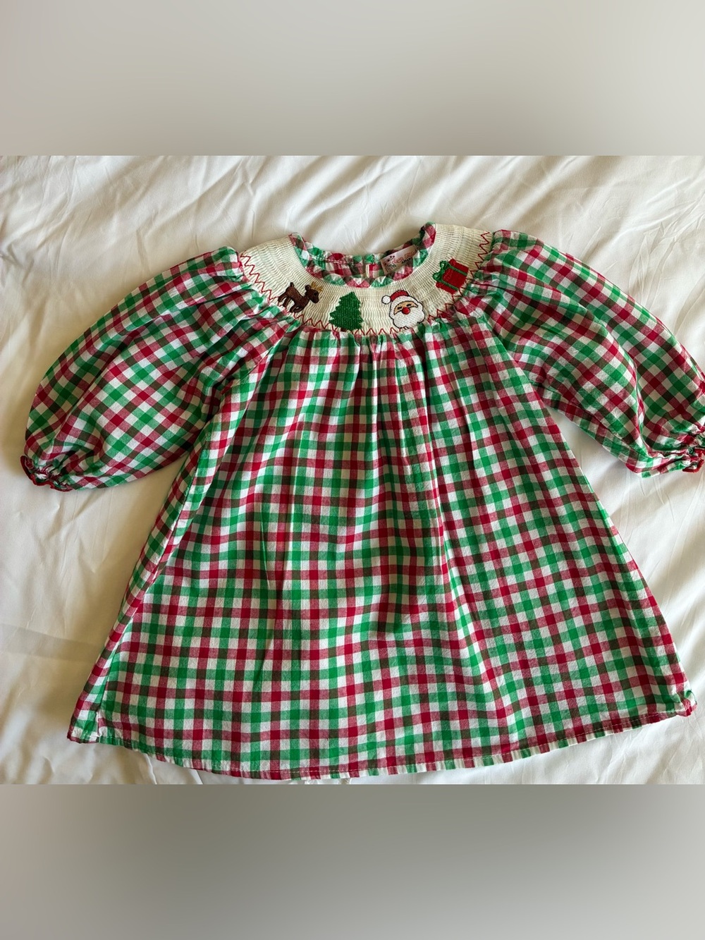 Clover Cottage Apparel Red and Green Gingham Christmas Smocked Dress 2T